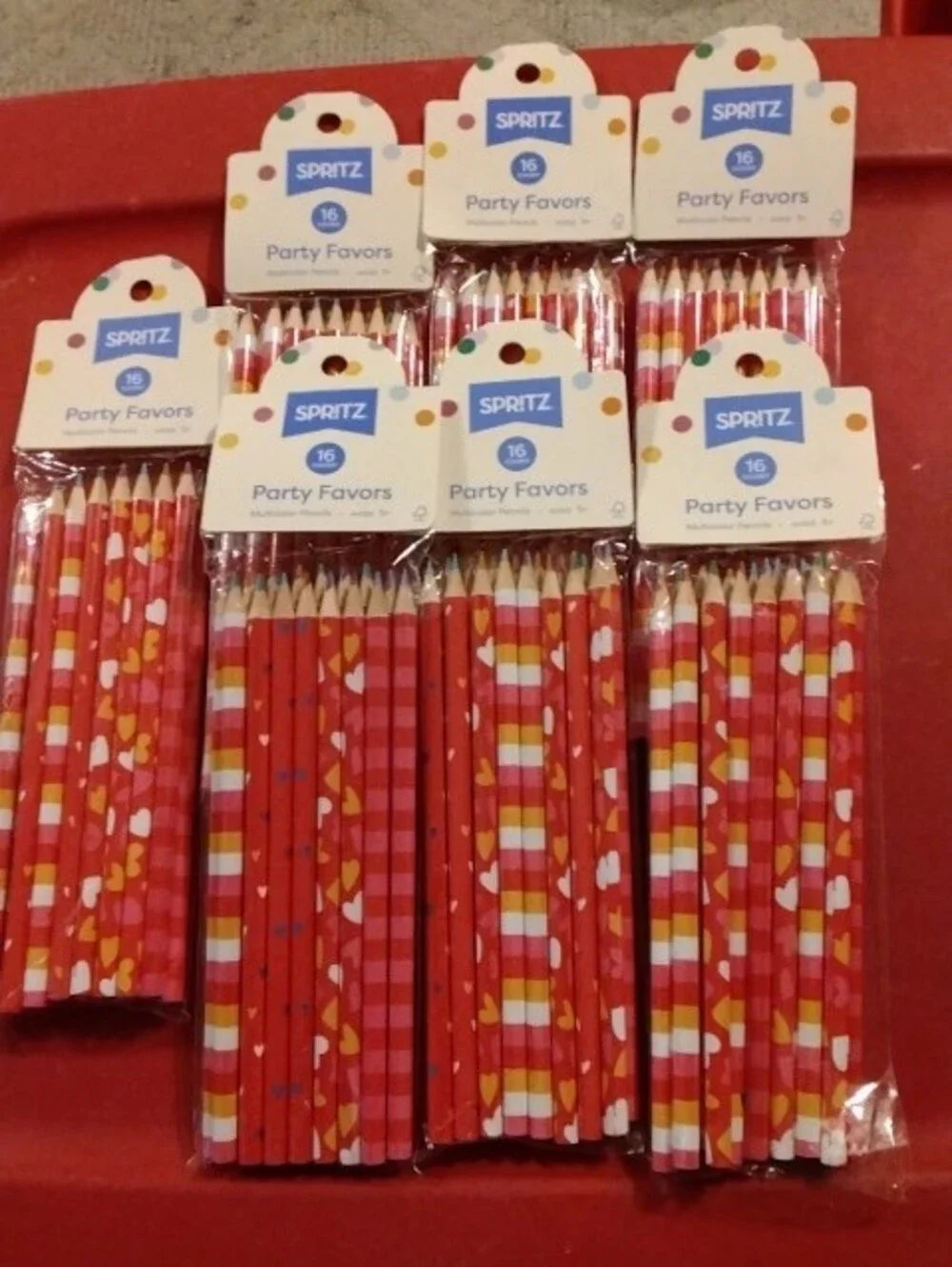 Spritz Red, Pink and Yellow Patterned Party Favor Pencils - 16 Pack